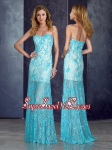 Short Inside Long Outside Beaded Baby Blue Dama Dresses with in Lace