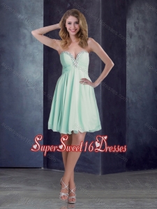 New Empire Chiffon Beaded and Ruched Mint Short Dama Dresses