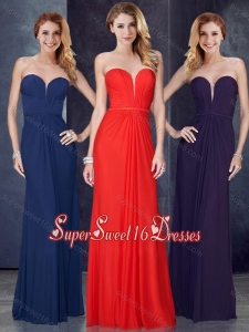Discount Sweetheart Belted and Ruched Dama Dress in Navy Blue