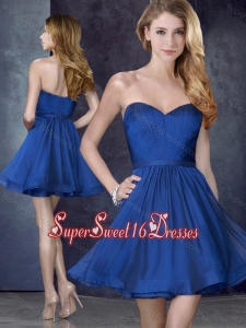 Most Popular Royal Blue Short Dama Dress with Belt
