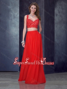 Two Piece Column Straps Red Dama Dress with Appliques
