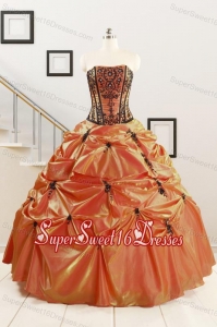 2015 Cheap Appliques Quinceanera Dresses in Orange Red and Black