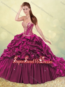 Beautiful Brush Train Quinceanera Dress with Beading and Bubbles