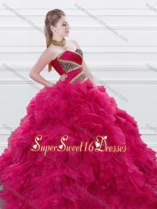 New Style Beaded and Ruffled Red Quinceanera Dress in Tulle