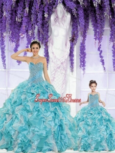 Beautiful Organza Beading and Ruffles Princesita Dress in Aqua Blue