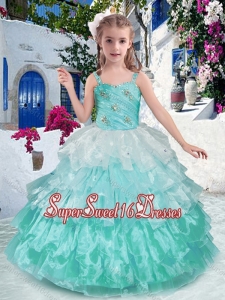 Luxurious Straps Ball Gown Little Girl Pageant Dresses with Ruffled Layers