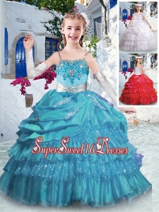 Luxurious Spaghetti Straps Little Girl Pageant Dresses with Ruffled Layers and Appliques