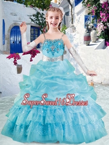 Simple Spaghetti Straps Little Girl Pageant Dresses with Appliques and Bubles