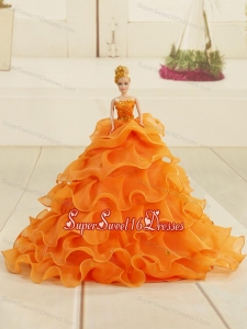 2015 Orange Organza Bowknot Barbie Doll Dress