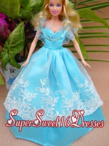 Baby Blue and Off The Shoulder Ball Gown for Barbie Doll