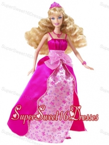 Bowknot Printing and Satin Princess Barbie Doll Dress