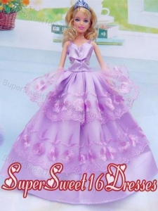 Taffeta and Embroidery For Lilac Barbie Doll Dress