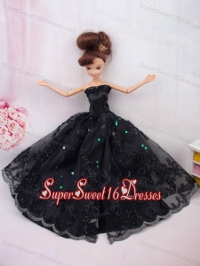 Modest Ball Gown Lace Black Party Clothes Barbie Doll Dress