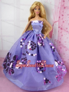 Fashion Purple Princess Dress With Sequins Gown For Barbie Doll