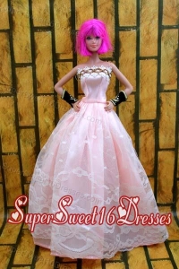 Baby Pink Gown For Barbie Doll With Lace and A Line
