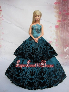 Teal A Line Dress Noble Barbie With Appliques and Floor Length