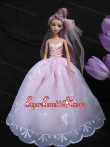 Baby Pink Sweetheart Ball Gown Lace and Ruch Wedding Dress For Barbie Doll