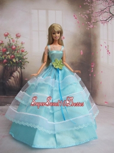 New Baby Blue Handmade With Sash Party Dress Barbie Clothes Gown For Barbie Doll