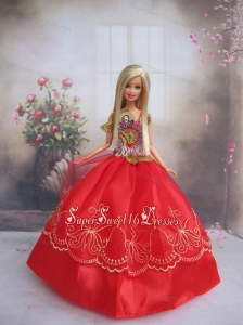 Pretty Gown With Red Applqiues StrapsMade to Fit the Barbie Doll