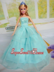 Beautiful Aqua Blue Party Clothes for Noble Barbie Doll Tulle