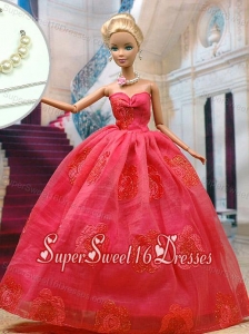 Beautiful Organza Red Party Clothes Fashion Dress for Noble Barbie Doll