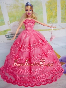 Gorgeous Hot Pink Party Clothes Organza for Noble Barbie Doll