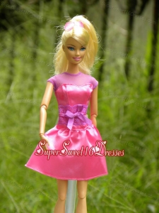 Lovely Handmade Rose Pink Scoop Appliques Sash For Barbie Doll Dress