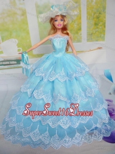 Luxurious Baby Blue Party Clothes for Noble Barbie Doll Tulle
