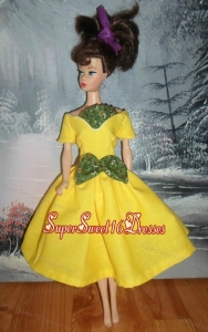 Bowknot Yellow Short Princess Party Clothes Barbie Doll Dress