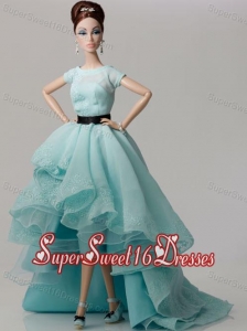 Elegant White Gown with Blue Organza Made to Fit the Barbie Doll