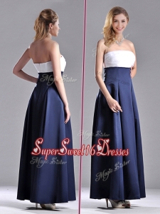 2016 Elegant Strapless Ankle Length Dama Dress in Navy Blue and White
