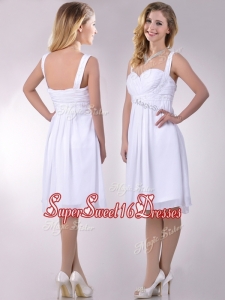 New Applique Decorated Straps and Waist White Dama Dress in Chiffon