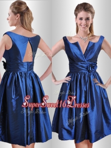 Cheap Open Back Hand Crafted Flower Dama Dress in Royal Blue