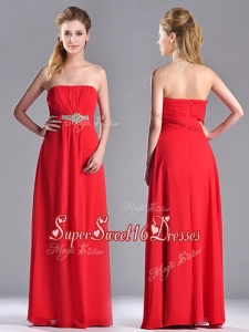 New Style Strapless Chiffon Red Dama Dress with Beading and Ruching