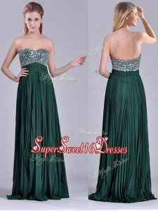 New Style Brush Train Beaded Bust and Pleated Dama Dress in Hunter Green