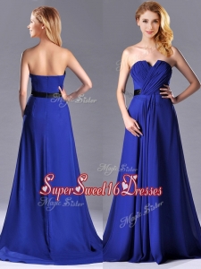 New Style Empire Chiffon Royal Blue Dama Dress with Brush Train