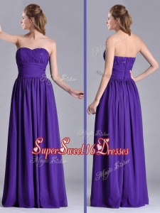 New Style Empire Ruched Chiffon Long Dama Dress in Purple