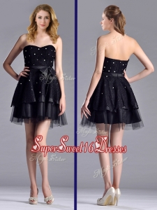 New Style Tulle Black Short Dama Dress with Beading and Belt