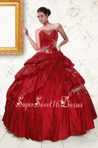 2015 Wine Red Sweetheart Quinceanera Dresses with Embroidery