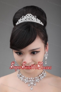 Luxurious Rhinestone and Alloy Dignified Tiara and Necklace