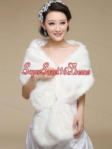 2015 White Faux Fur Wraps with Open Front