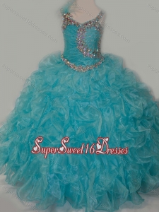 Elegant Ball Gown V Neck Organza Beading Aqua Blue Lace Up Mini Quinceanera Dress