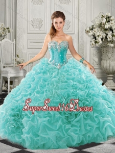 Pretty Really Puffy Aqua Blue 15th Birthday Party Dress with Beading and Ruffles
