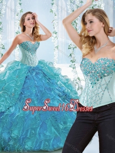 Popular Big Puffy Blue Quinceanera Dress with Ruffles and Beading