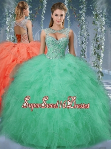 2016 Exquisite Beaded and Ruffled Big Puffy Quinceanera Dresses in Turquoise