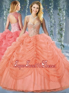 Classical Beaded and Bubble Big Puffy Organza Quinceanera Dresses in Orange Red