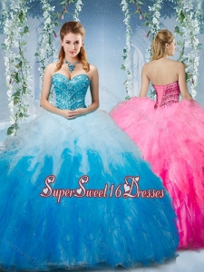Cheap Gradient Color Big Puffy Sweet Sixteen Dresses with Beading and Ruffles
