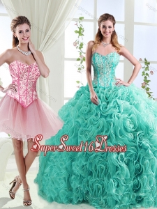 Visible Boning Rolling Flowers Detachable Sweet Sixteen Dresses with Beading