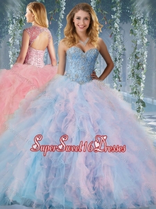 Gorgeous Rainbow Big Puffy Sweet Sixteen Dresses with Beading and Ruffles
