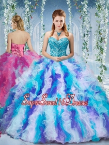 Gorgeous Rainbow Colored Big Puffy Sweet Sixteen Dress with Beading and Ruffles